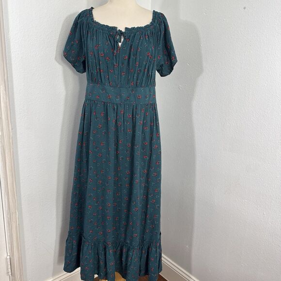 Torrid Midi Dress Women 00 Floral Tea Length Challis Off Shoulder Vacation Beach - Picture 1 of 11